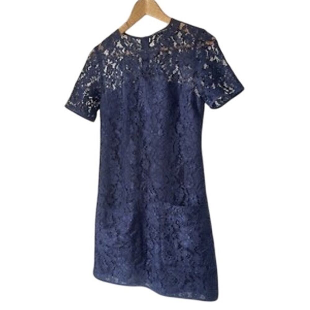 French Connection Lace Sleeveless Shift Dress Size 0 Navy